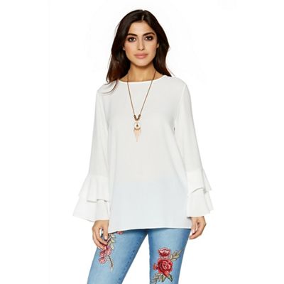 Cream frill sleeve necklace top